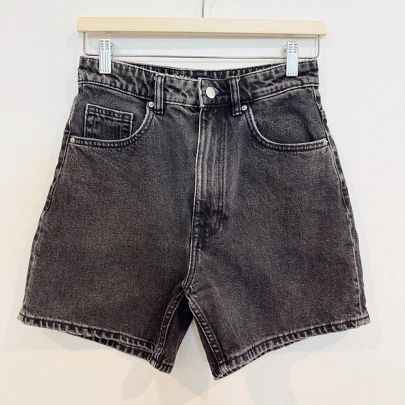 Zara Denim High Rise Longer Length Jean Shorts Faded Black Jorts Casual Summer 4